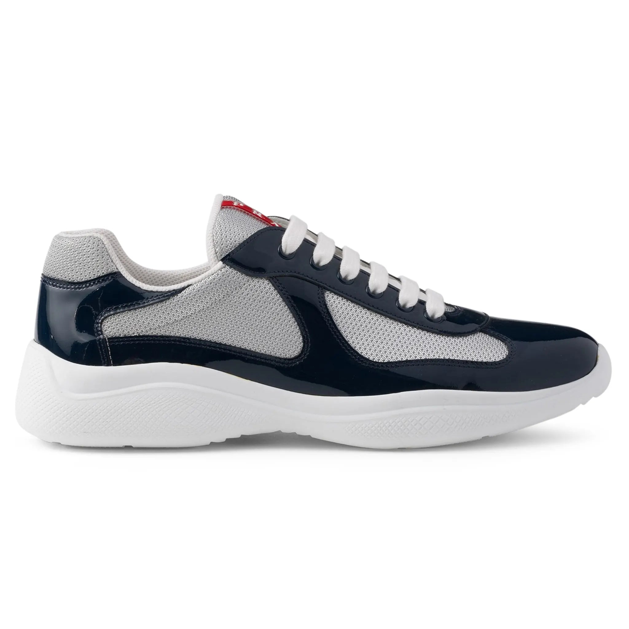 Side view of Prada Americas Cup Royal Blue Silver Sneaker 4E3400_ASZ_F0FJT